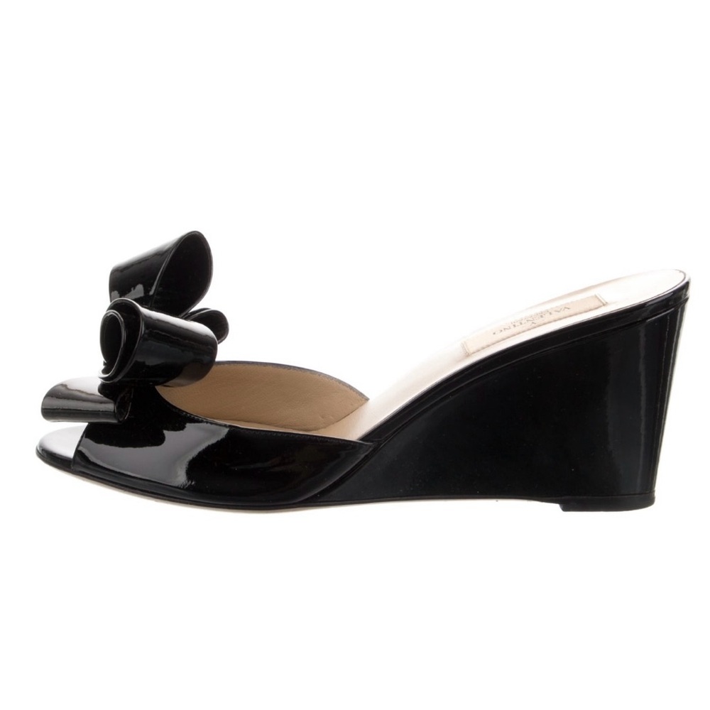 Valentino Patent Leather Bow Accents Slides - Picture 3 of 8